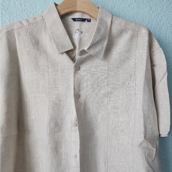 Bohio linen button down shirt tropical Resort coastal short sleeve - Picture 4 of 10